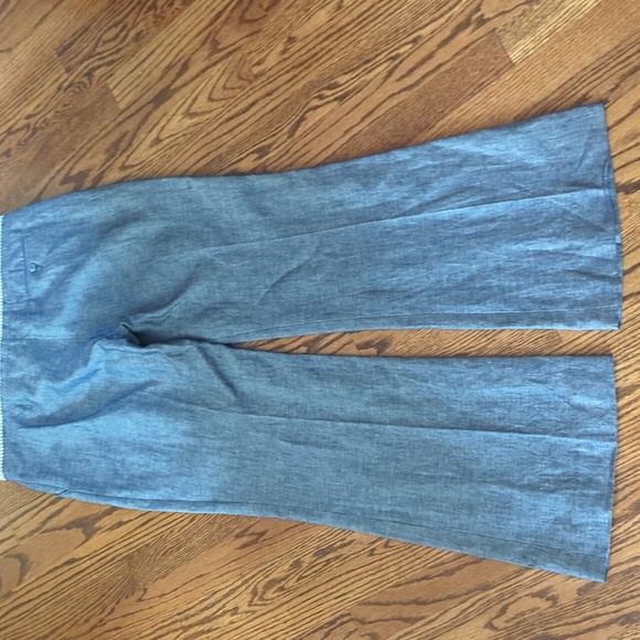 BCBGMAXAZRIA linen blend wide leg navy textured career flowy trousers - Picture 6 of 9